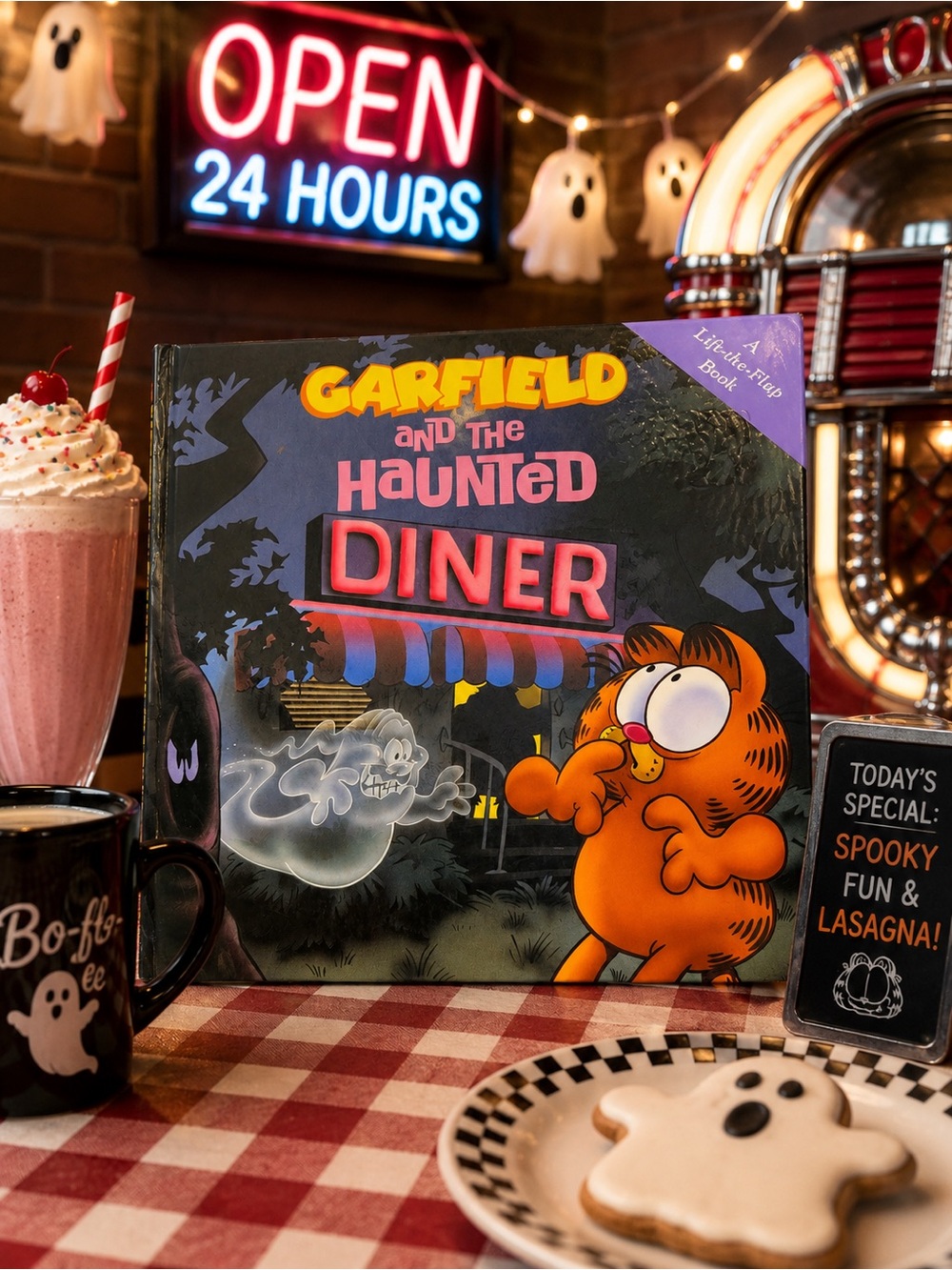 Vintage 1989 Garfield and the Haunted Diner Lift-the-Flap Book • Authentic
